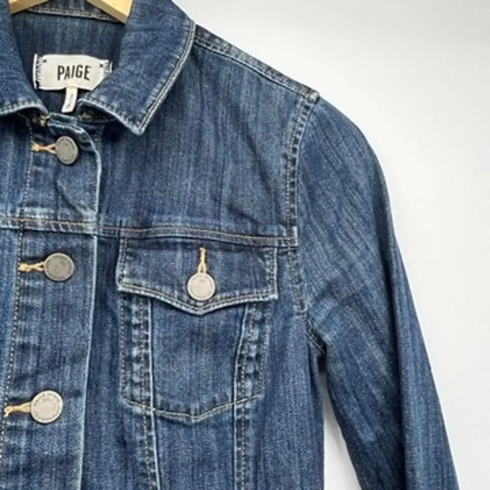Paige Denim Jacket Women's S Dark Wash Jean Jacket Button Down Collared - Picture 4 of 8